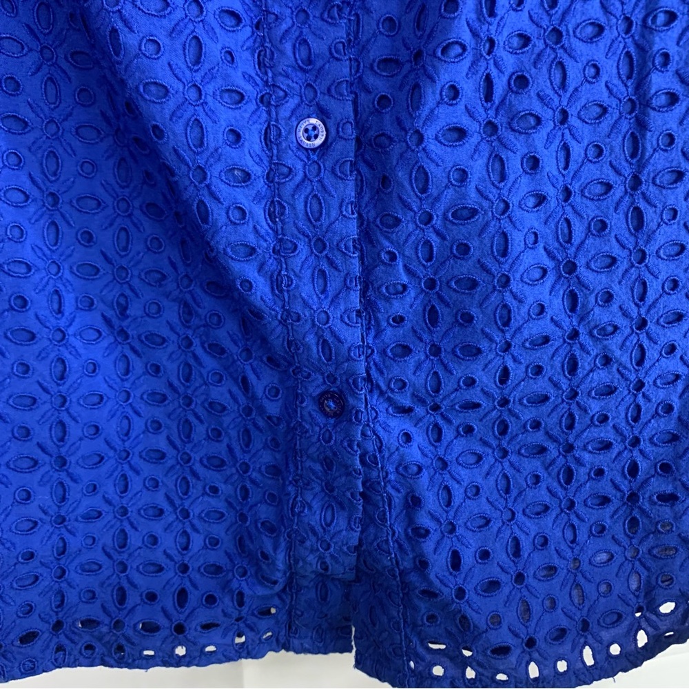 NWT Lauren Ralph Lauren Eyelet Cotton Button Blue Off The Shoulder Blouse, XL - Picture 7 of 13